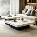 Nesting Coffee Table Set of 2, Modern Square Coffee Tables and Side Table Set, Full Floor Structure, Small Wooden Living Room Table for Living Room, Office, Reception Room