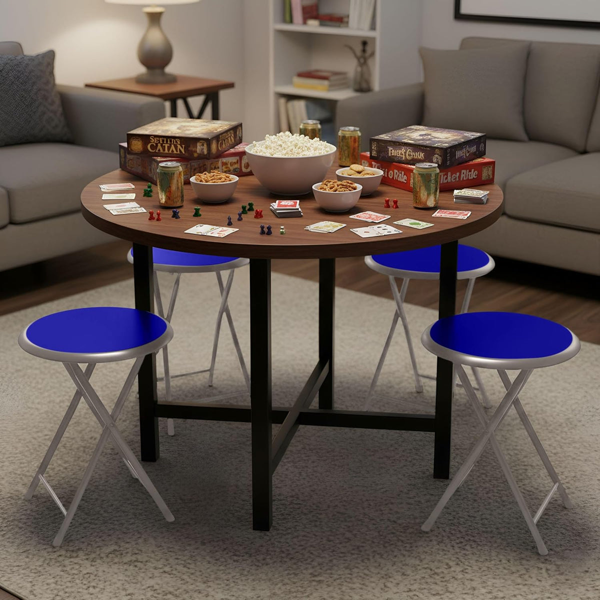 Lavish Home Portable Folding Stool with Backless Seat Set of 4, Blue, 18” | Compact Counter Bar Stools with 225lb Capacity, Collapsible Stools for Kitchen, Dorm, RV, Camping, Rec Room or Extra Seating