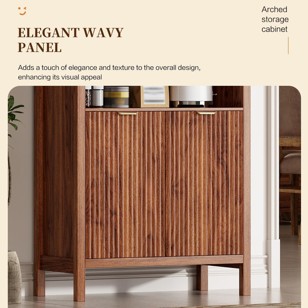 Ieejdn 71" Tall Arched Kitchen Pantry,Modern Fluted Wood Storage Cabinet with Doors,Adjustable Shelves,Organizer, Versatile Cupboard for Kitchen,Living Room,Dining Room,Bathroom,Walnut3