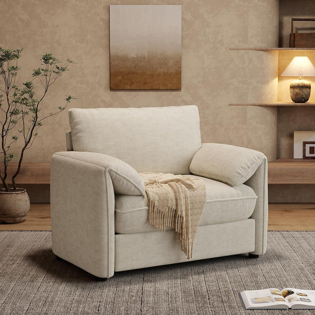 ONBRILL Oversized Accent Chair, 41 Inch Chenille Fabric Armchair, Beige | Comfy Single Sofa Chair with Padded Arms, Pocket Spring Cushion, Modern Reading Chair for Living Room, Bedroom, Apartment