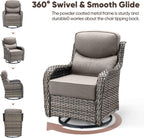 Swivel Patio Chairs sofa Set of 2 with 6" Thick Cushion - Wicker Outdoor Swivel Rocker Patio Chair ,Sofa/Glass coffee table, High Back Comfortable Outdoor Glider Chairs - Grey Wicker | Grey Cushions