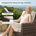 Outdoor Swivel Rocker Patio Chair with Premium Cushion, High Back Wicker Patio Swing Glider for Deck, Porch, Patio and Poolside (Beige, 1 Pcs - Swivel Glider)