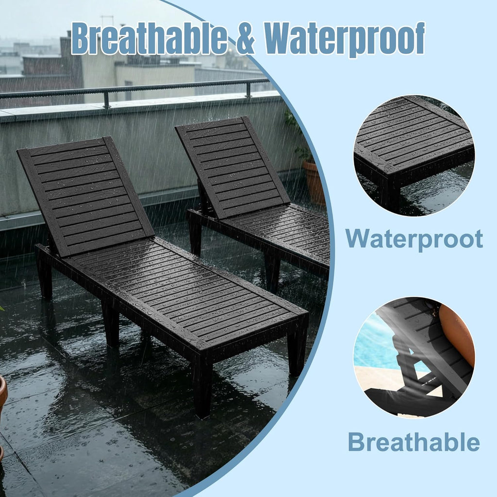 Lounge Chair Outdoor,Set of 2 All-Weather UV-Resistant & Waterproof Patio Lounge Chairs,High-Impact PP 5 Position Adjustable Tanning Chair,Heavy Duty Pool Lounge Chairs Great for Pool & Yard,Black