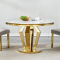Henf Luxury Round Dining Table for 4-6 White Gold 45" Faux Marble Kitchen Table with Mirrored Stainless Steel Legs, Contemporary Modern Circle Dining Room Table (Table Only)