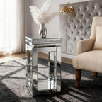 IKIFLY Mirrored Nightstand with Storage, Silver End Table with Square Tabletop, Accent Beside Table with Crushed Diamond for Living Room, Bedroom and Office