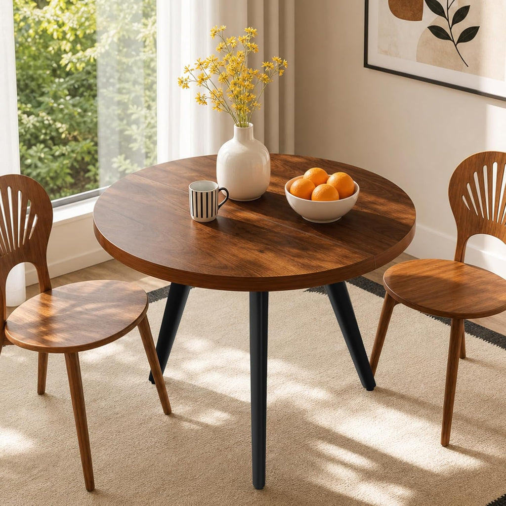 Round Dining Table, Small Dining Table for 2, 31.5" Round Table, Mid-Century Modern Kitchen Table with 1.4" Thickness Wood Grain Tabletop for or Small Space, Dining Room, Kitchen, UG Brown