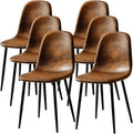 FurnitureR Dining Chairs Set of 6, Faux Suede Upholstered Kitchen & Dining Room Chairs with Metal Legs, Comfortable Mid-Back Side Chairs for Holiday Hosting & Everyday Use, Brown