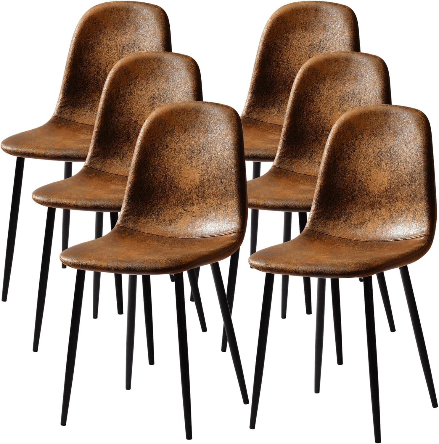 FurnitureR Dining Chairs Set of 6, Faux Suede Upholstered Kitchen & Dining Room Chairs with Metal Legs, Comfortable Mid-Back Side Chairs for Holiday Hosting & Everyday Use, Brown