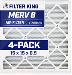 Filter King 15x15x0.5 Air Filter | 4-PACK | MERV 8 HVAC Pleated A/C Furnace Filters | MADE IN USA | Actual Size: 15 x 15 x 0.5"