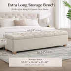 60.2" Storage Bench, End of Bed Storage Benches, Chenille Fabric Upholstered Ottoman Bench with Safety Hinge for Living Room Entryway Bedroom Hallway