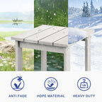 LZRS Patio Side Table, Heavy Duty HDPE Outdoor End Table with Wood Texture, Weatherproof Composite Table for Adirondack Chairs, Deck, Pool, Indoor/Outdoor, No Peeling or Cracking(White)