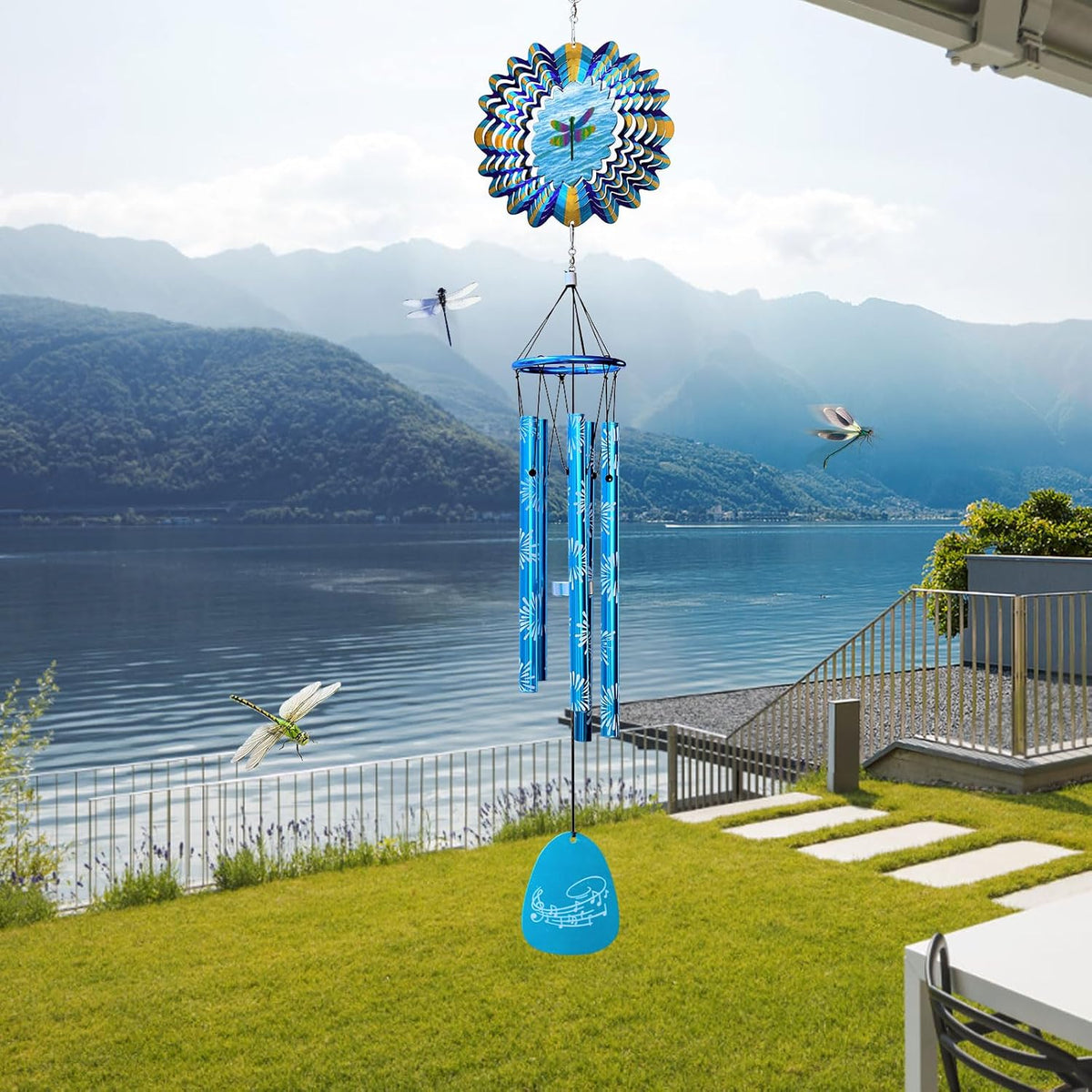 33" Memorial Wind Chimes Outdoor | Deep Tone with Animated Dragonfly Spinner, Rustproof Garden Decor for Patio/Lawn, Sympathy Gift for Mom/Dad/Unisex