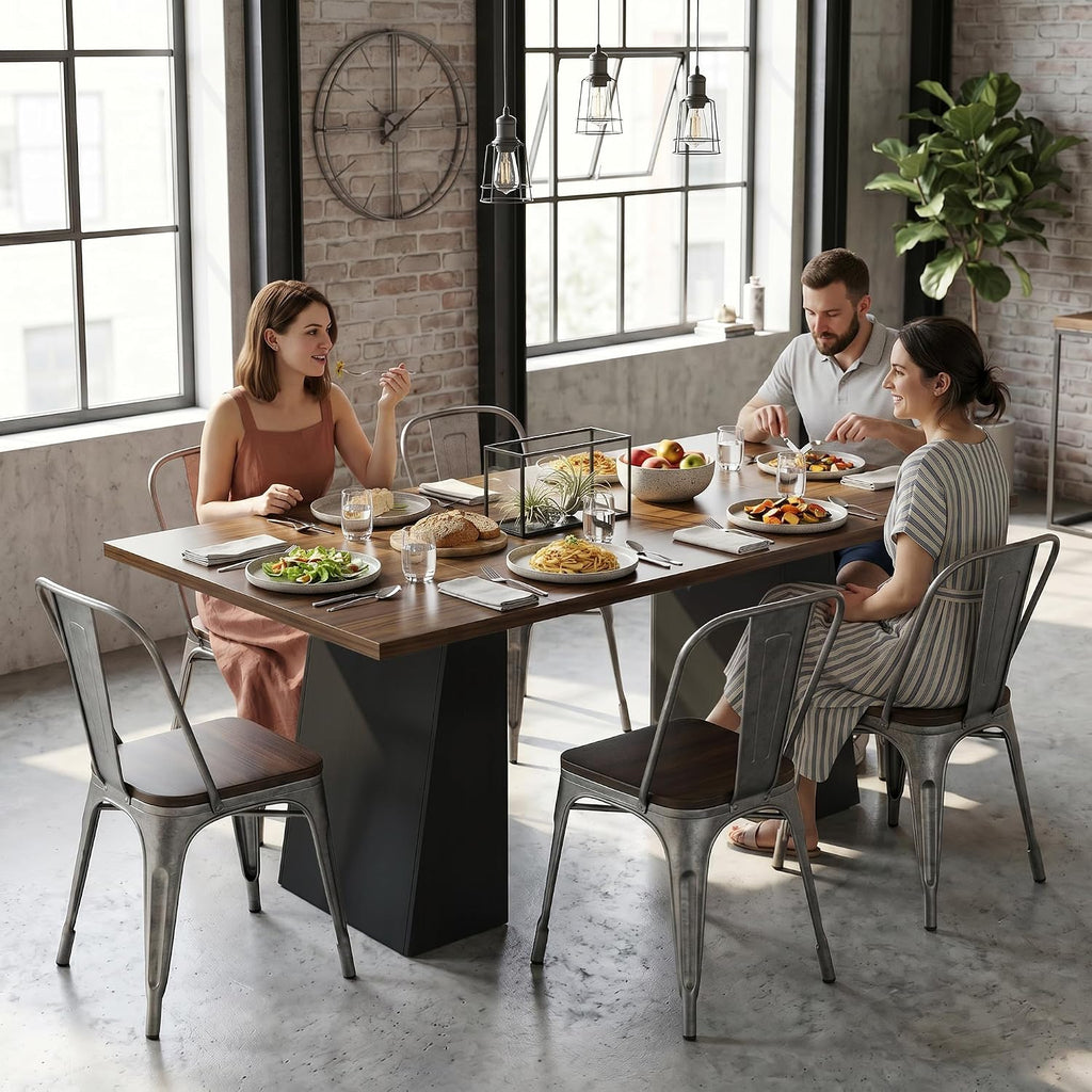 HOMCOM Modern Dining Table for 6, 63" Rectangle Kitchen Table with Trapezoid Pedestal Base, Dining Room Table for Home, Apartment, Livign Room Black and Light Walnut