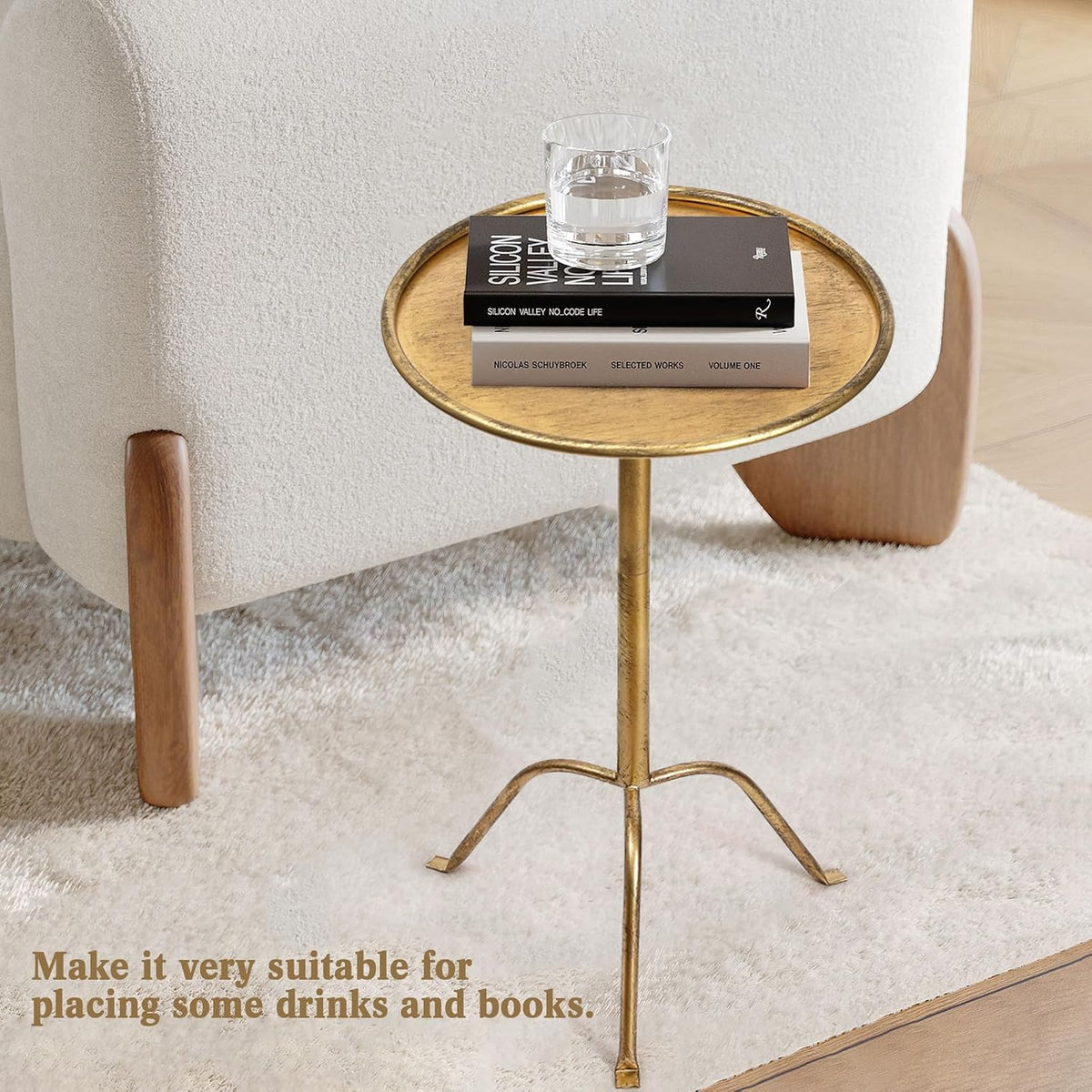 SHOHAYTO 2 Pcs Small Bronze Pedestal Side Table – 21.25" Tall Metal Martini Table for Bedroom, Living Room, or Office – Round Accent Cocktail End Table