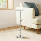 Modern Chrome Side Table Adjustable Height – Polished Chrome Finish Bedside Table, Coffee Table or Plant Stand, 29” Tall with Marble Top and Aluminium Iron Frame for Bedroom, Bathroom, or Living Room