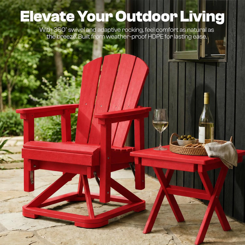 Set of 2 Adirondack Swivel Glider Chairs, All-Weather HDPE Patio Glider Set for Porch, Balcony, Heavy Duty Swivel Rocker Outdoor Seating, 360 Degree Rotation, Red