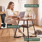 42in Round Dining Table Set for 4, Kitchen Table with Chairs | Circle Table, PU Leather, Metal Cross Base, Storage Shelf, Breakfast Nook, Space-Saving, Apartment, Living Room, Brown Black