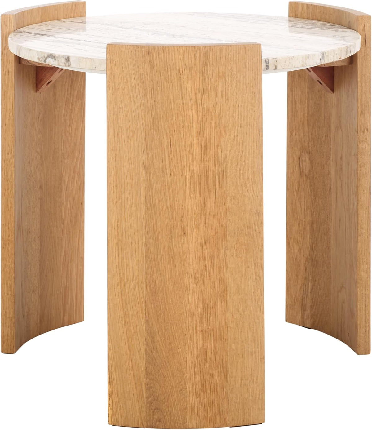 SAFAVIEH Couture Collection - Damarcus Travertine & Solid Wood Accent Table, Round Top, Classic Sculptural Design (SFV9705A)