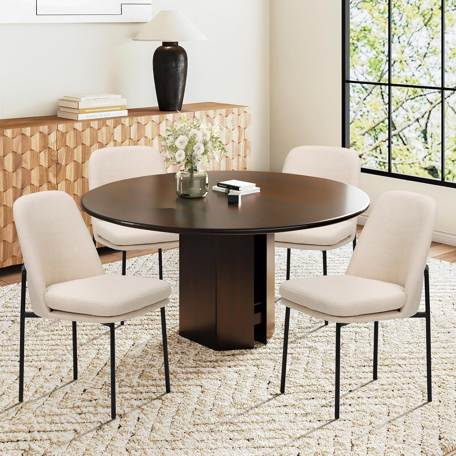 MALOL Dining Chairs Set of 6, Modern Dining Chairs, Fabric Upholstered Dining Chairs, Kitchen Chairs with Curved Back and Metal Legs for Dining Room Kitchen Restaurant, Beige
