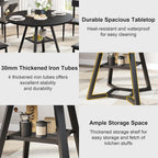 knoworld Round Dining Table for 4, Kitchen Tables Dining Room Circle Dinner Table with Pedestal Metal Frame, Space Saving Wood Industrial Kitchen & Dining Room Tables, Black 43In
