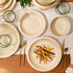 Bloomhouse Corsica Clay 12 Piece Stoneware Rustic Reactive Glaze Dinnerware Set - Stackable Plates and Bowls Set. Service for 4 - Matte Finish Cappuccino Cream