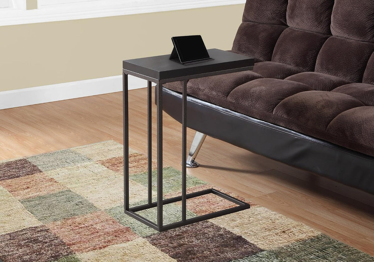 Accent Table, C-Shaped, End, Side, Snack, Living Room, Bedroom, Brown Laminate, Brown Metal, Contemporary, Modern