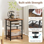 Giantex 3-Tier Side Table with Adjustable Mesh Shelf, Industrial Nightstand, Small End Table Stand for Living Room, Bedroom, Office, 12" D x 15" W x 20" H