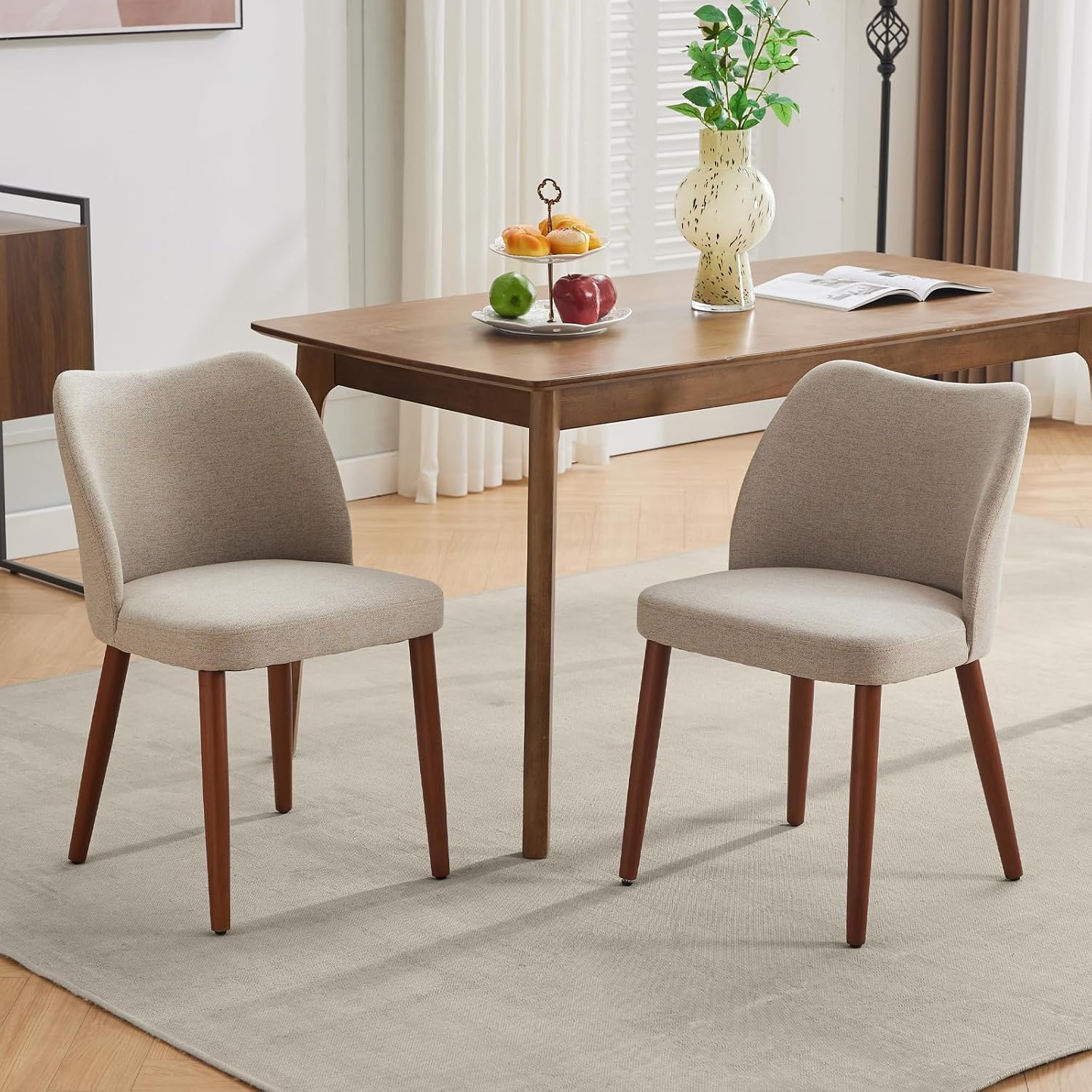 GarveeHome Dining Chairs Set of 4, Modern Hollow Back Dining Room Chair | Upholstered Kitchen Chairs with Adjustable Foot Pads, Wooden Dinner Chair for Kitchen Dining Room