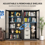 Polup Glass Display Cabinet with Lock, Metal Curio Cabinet with Tempered Glass Doors & Adjustable Shelves, Heavy-Duty China Cabinets for Living Room, School, Commercial, Black, Assembly Required