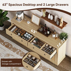 63'' Sideboard Buffet Cabinet with Storage, Modern Storage Cabinet with Outlets & LED Light, 2 Drawers and 4 Doors, Adjustable Shelves, Coffee Bar Cabinets for Kitchen Living Room, Wood