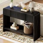 AMERLIFE 45" Fluted Entryway Console Table with 2 Drawers and Open Shelf | Modern Entryway Table with Rounded Edges, Wood Sofa Table for Hallway, Foyer, Behind Couch, Living Room, Black