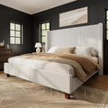 HOWE Queen Size Bed Frame with 50.8 Inch Corduroy Wingback Headboard, Cream