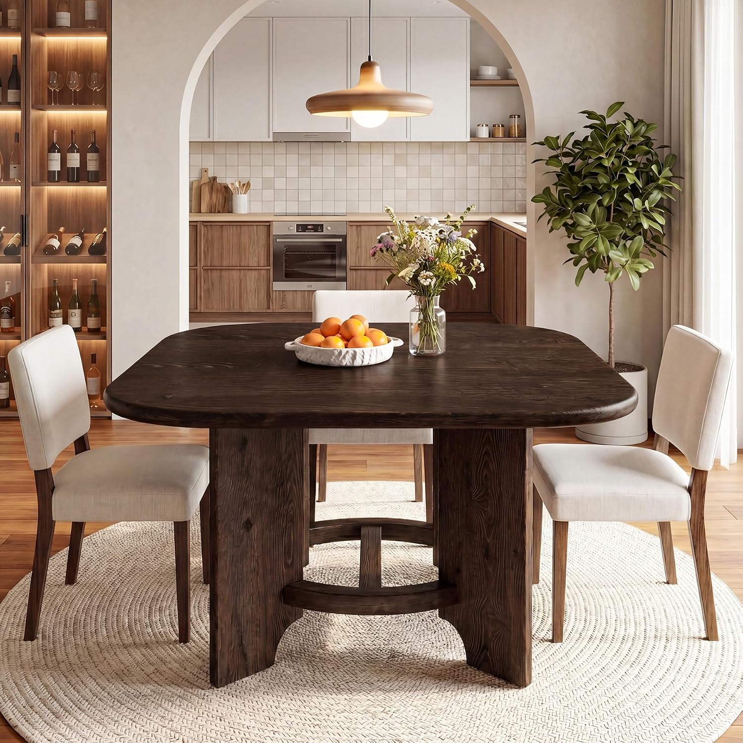 Solid Wood Square Dining Table for 4, 47.24-Inch Farmhouse Kitchen Dinner Table, Sturdy Rustic Dining Room Furniture, Table Only, Walnut