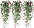 Artificial Hanging Flowers, 3 Pcs Fake Hanging Plants Artificial Vines for Outdoors, Fake Ivy Vine UV Resistant No Fade Faux Plants for Indoor Outside Garden Patio Yard Greenery Decoration (Red)