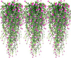 Artificial Hanging Flowers, 3 Pcs Fake Hanging Plants Artificial Vines for Outdoors, Fake Ivy Vine UV Resistant No Fade Faux Plants for Indoor Outside Garden Patio Yard Greenery Decoration (Red)