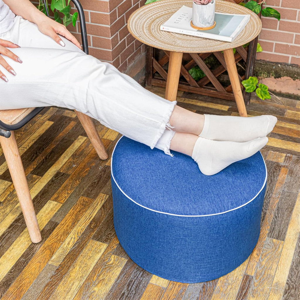 Outdoor Ottoman for Patio, Blue, Outdoor Pouf Footstool,20x20x12In | All-in-One Foam Outdoor Pouf,Waterproof Footstool,Patio Footrest,Outdoor Ottoman Footrest,Extra Seat for Deck Garden Poolside
