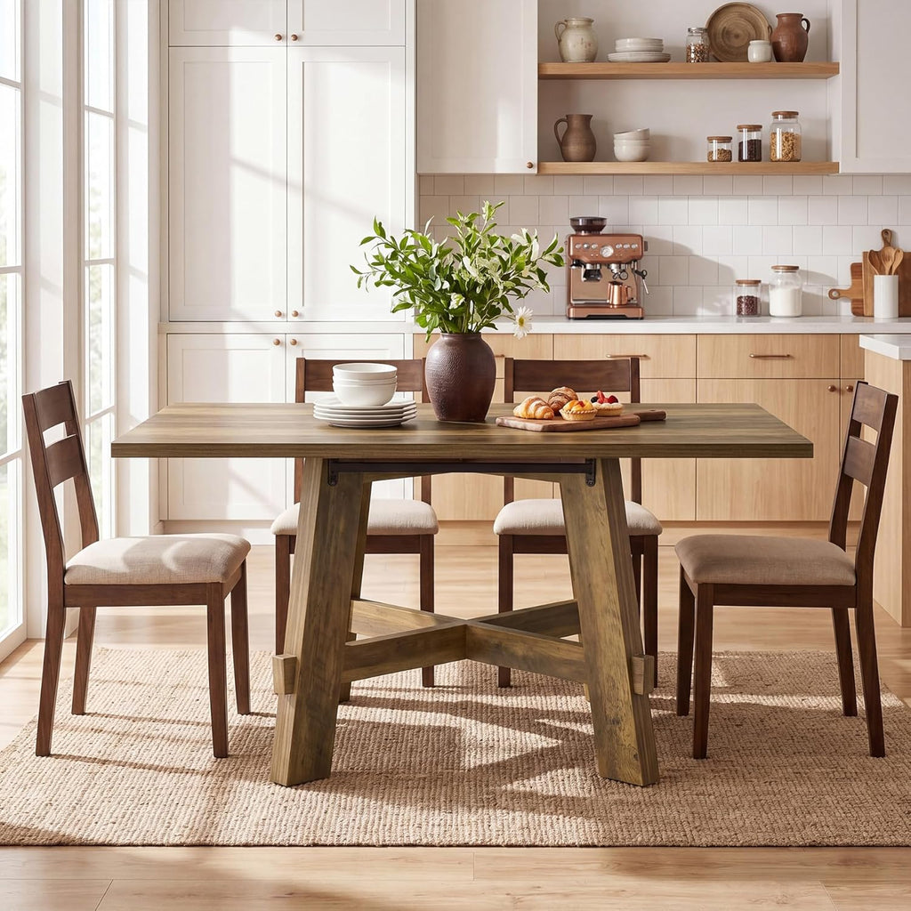 Tribesigns 47-Inch Dining Table for 4, Farmhouse Kitchen Table with Sturdy Legs and Cross Brace, Small Dinner Tables for Living Room, Apartment, Dining Room, Brown