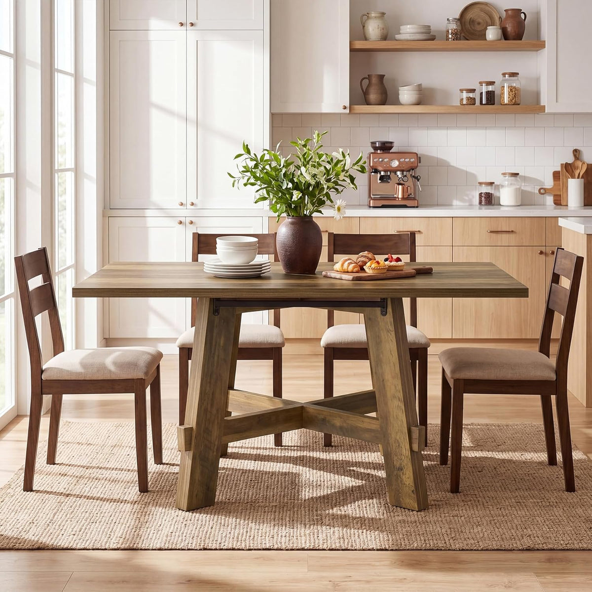 Tribesigns 47-Inch Dining Table for 4, Farmhouse Kitchen Table with Sturdy Legs and Cross Brace, Small Dinner Tables for Living Room, Apartment, Dining Room, Brown