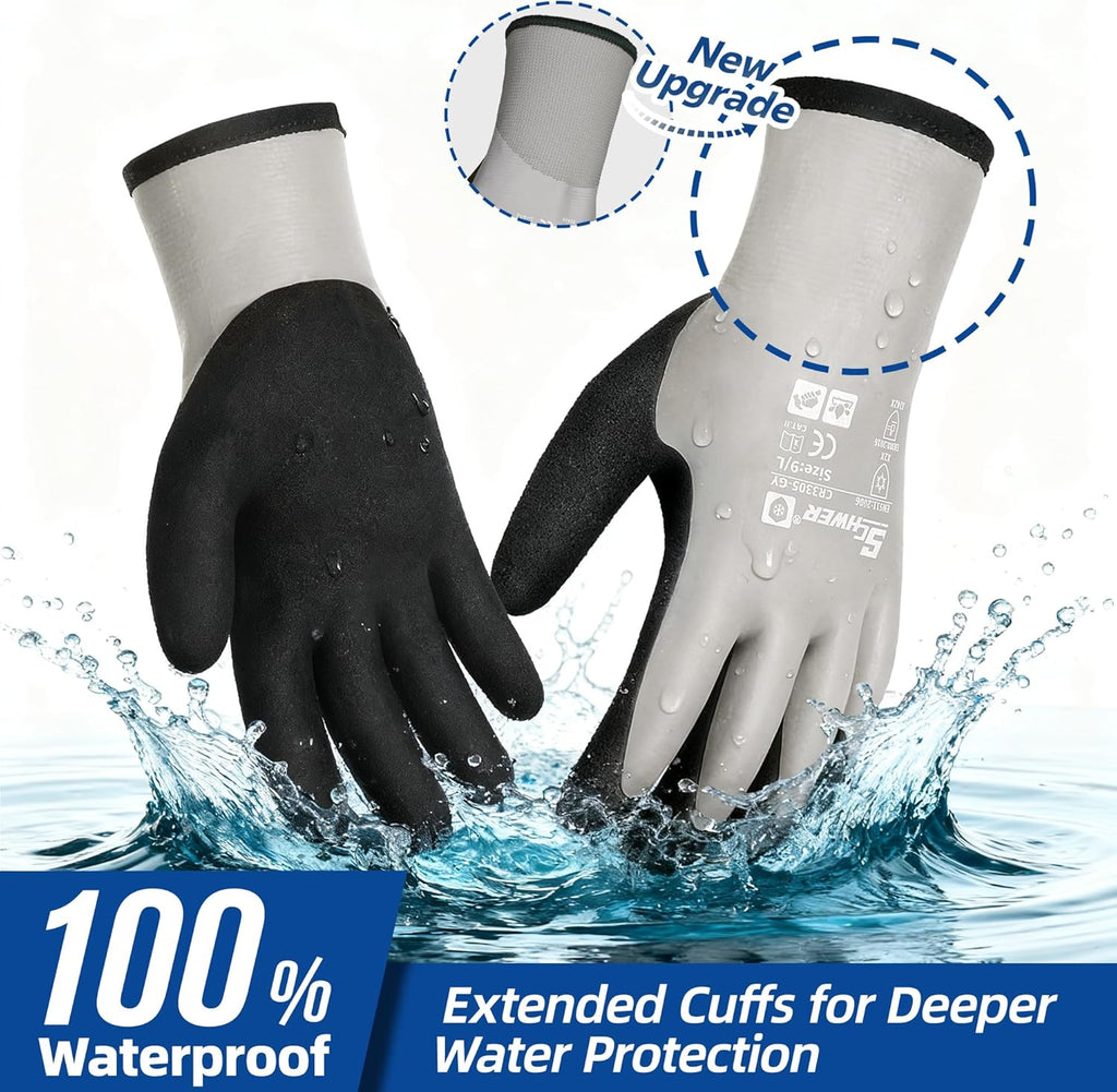 Schwer 2 Pairs 100% Waterproof Winter Work Gloves, ANSI A2 Cut Resistant Freezer Gloves for Outdoor Cold Weather Keep Hands Warm, Enhanced Warmth & Durability, for Shoveling Snow, Ice Fishing, L