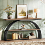 Tribesigns 63-Inch Console Table for Entryway, Farmhouse Entryway Table with Arched Frame, 3-Tier Industrial Sofa Console Behind The Couch for Living Room, Foyer, Hallway, Rustic Brown & Black