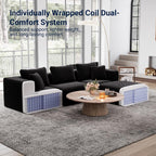 Avenco 106-inch L-Shaped Modular Sectional Sofa Couch with Ottoman | Individually Wrapped Coil Support & Corduroy Fabric, Zero Assembly 4-piece Set for Living Room, Black