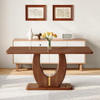 63" Wooden Dining Table for 4-6 People, Modern Farmhouse Kitchen Table with U-Shaped Legs, Rectangular Walnut Wood Dinner Table for Dining Room, Living Room, Home Office