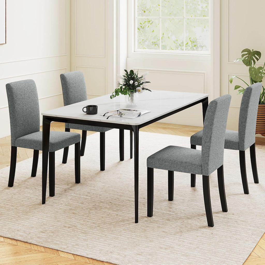 Giantex Upholstered Dining Chairs Set of 4, Mid-Century Modern Fabric Parson Chair w/Rubber Wood Legs, Thick Padded Seat, High Back, Armless Kitchen Side Chairs for Living Dining Room Restaurant