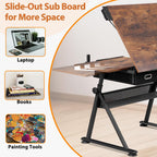 SUPER DEAL Drafting Table Set with Charging Station, Height Adjustable Tilting Drawing Desk Artist Desk with Stool Multifunctional Art Craft Workstation with 2 Storage Drawers for Home Office School