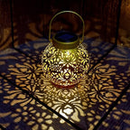 Outdoor Solar Hanging Lantern Lights Metal LED Decorative Lamp for Garden Patio Courtyard Lawn and Table with Hollowed-Out Design (Sunset Blaze)