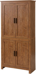 64in Tall Freestanding 4-Door Kitchen Storage Pantry Cabinet with 5-Tier Interior Shelves 3 Adjustable 88lb Maximum Capacity Oak Finish