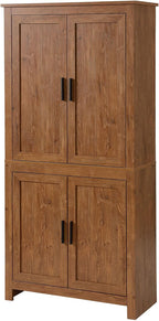 64in Tall Freestanding 4-Door Kitchen Storage Pantry Cabinet with 5-Tier Interior Shelves 3 Adjustable 88lb Maximum Capacity Oak Finish