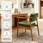 LSSPAID Mid Century Dining Chairs with Wooden Handrail, Pu Upholstered Armchair Comfy Backrest Modern Kitchen Chairs for Bedroom Living Room Dining Room, Green, Set of 1