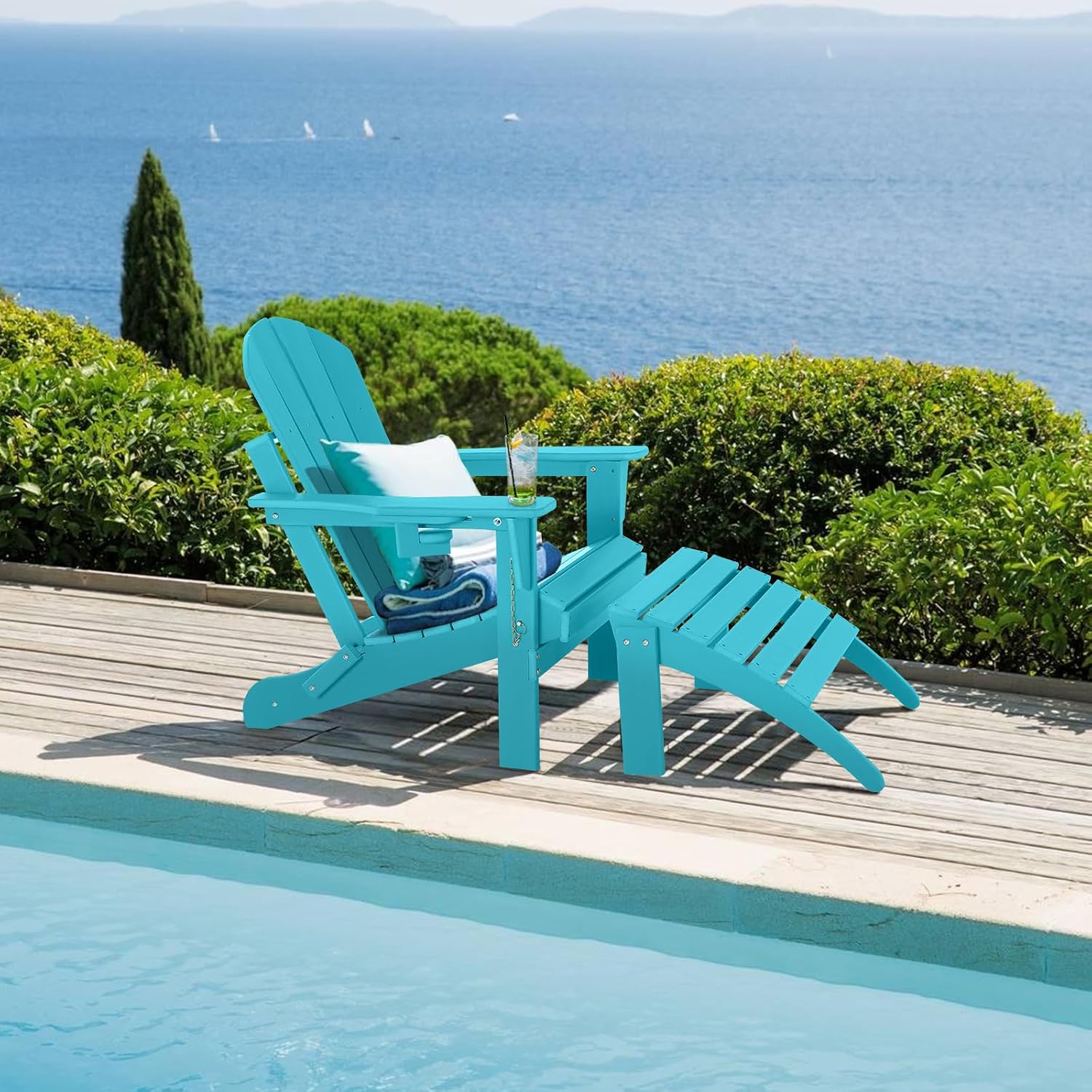 Adirondack Ottoman Set of 2, HDPE All Weather Patio Ottomans, Outdoor Footrest Adirondack Footrest Outdoor Patio Footstool for Porch, Pool, Lawn & Backyard, Turquoise