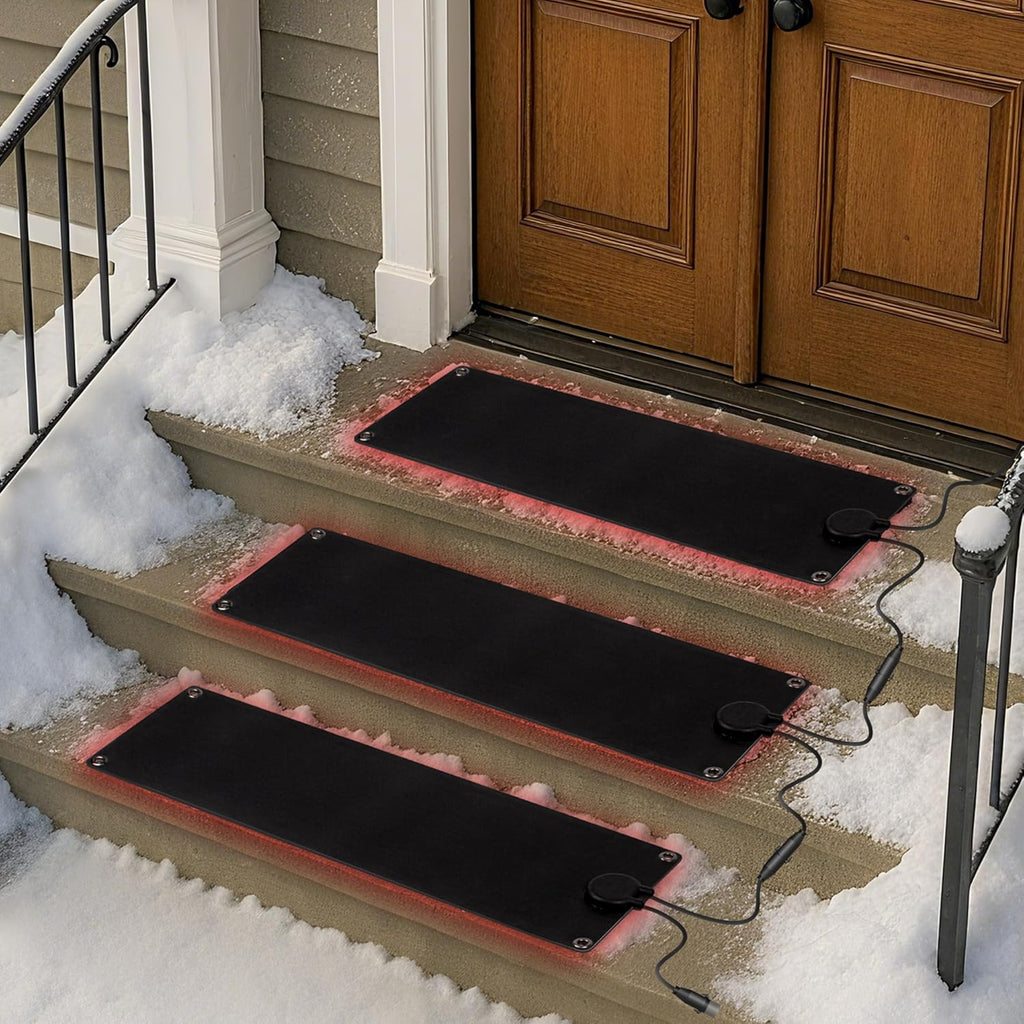 Walensee Snow Melting Mats Outdoor for Stairs, 10" x 30" 3-Pack Graphene Heated Outdoor Mats with Plug, No-Slip Rubber Snow Heating Mats, Ice Melts Pads Winter Sidewalks, Steps, Decks Snow Removal